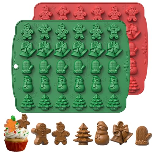 Moule à chocolat de Noël en silicone, 1 lot de 30 cavités de Noël en forme de bonhomme en pain d'épices, moule à gâteau, outil de cuisson pour fête de Noël, chocolat, bonbons, gelée (couleur