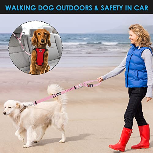 Image of SlowTon Dog Seat Belt for Car, 2 Pack Dog Car Harness Seatbelt with Bungee
