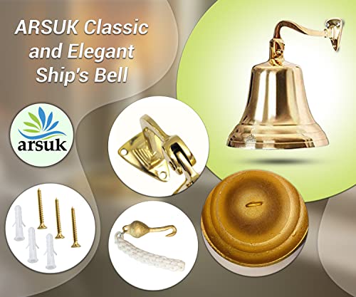 Arsuk Ship Bell - Large Brass Sleigh Bell, Wall Mounted Hanging Nautical Ships Bell For Dinner Christmas Service Craft Farmhouse Maritime Church Pirate House #TOP4