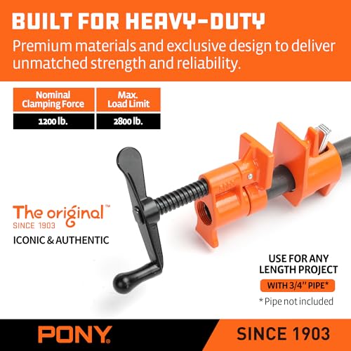 Image of PONY ORIGINAL 2-Pack 50 Wood Gluing Pipe Clamp Fixture for 3 /4 Inch Black Pipe