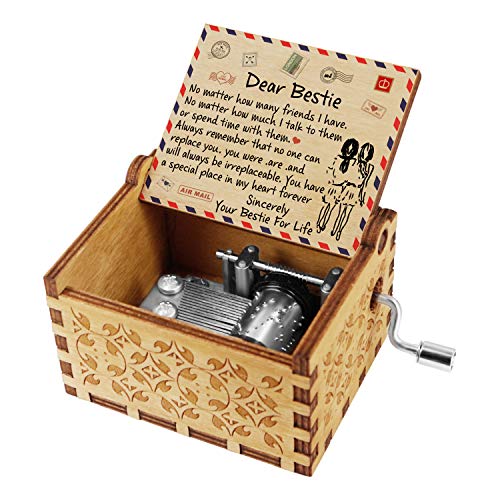 Kenon Engraved Wood Music Boxes Handmade Wooden Music Boxes and Songs with Stainless Steel by Music Chests Custom Vintage Hand Crank Musical Box Christmas Birthday Gift (To My Friend)