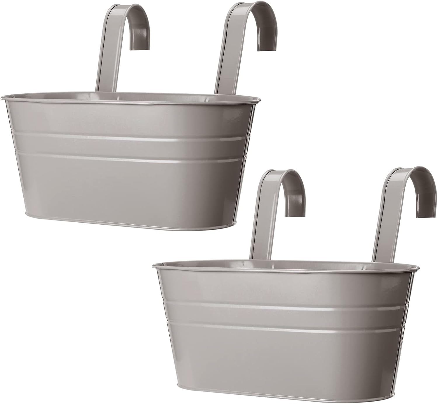 2 Pcs Metal Hanging Flower Plant Pots, Iron Plant Planter Baskets with Detachable Hooks, Wall Hanging Planter Bucket for Indoor Outdoor Fence Patio Garden, Gray