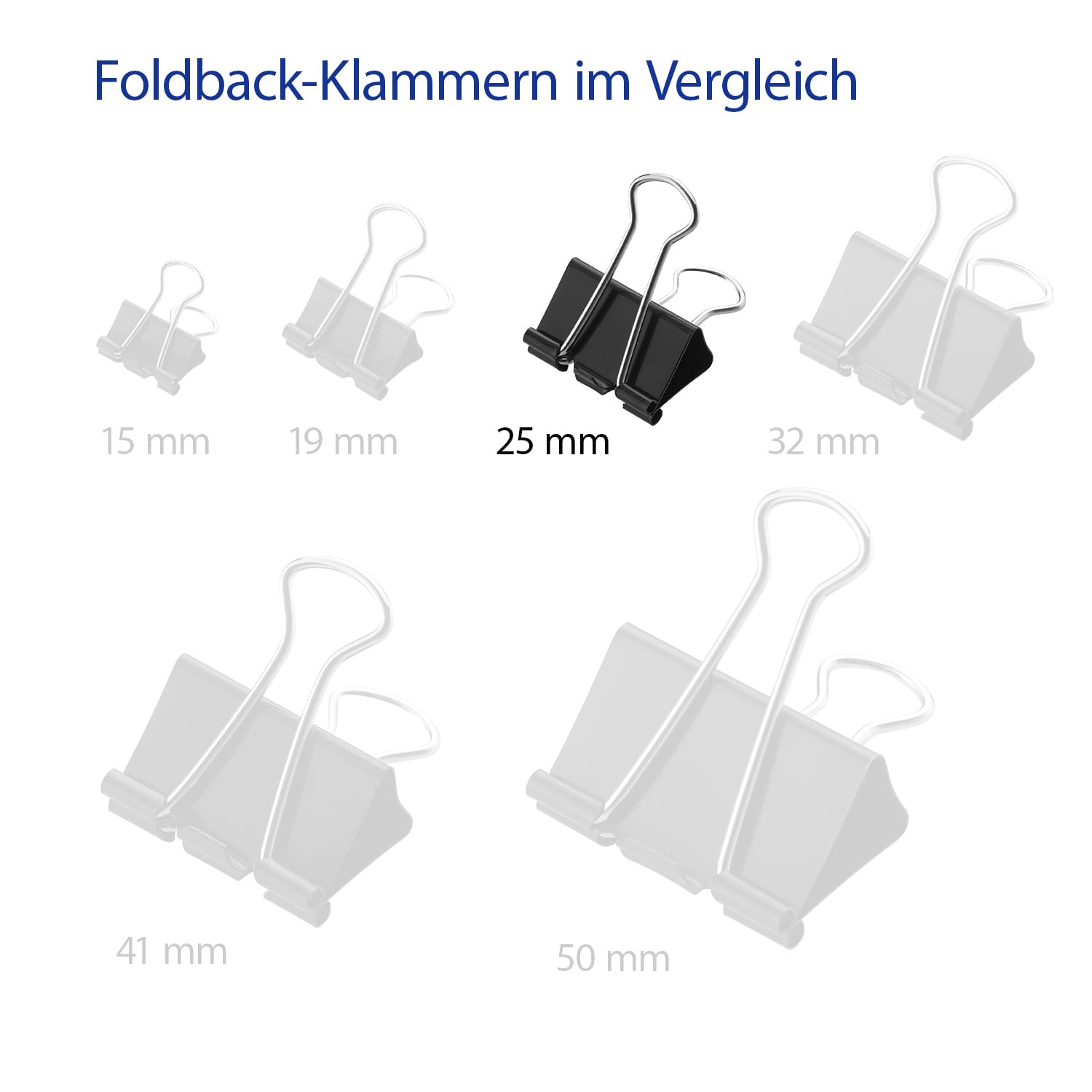Westcott Foldback klamerki 25 mm, czarne, 12 sztuk, metalowe klamerki do dokumentów, stabilne i wielokrotnego użytku, zaciski 25 mm, do biura i gospodarstwa domowego, E-10712 00