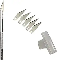 Kit Estilete de Precisão Profissional Tipo Bisturi em Aço com 6 Lâminas para Artesanato, Scrapbook, Modelismo e Cortes em Geral