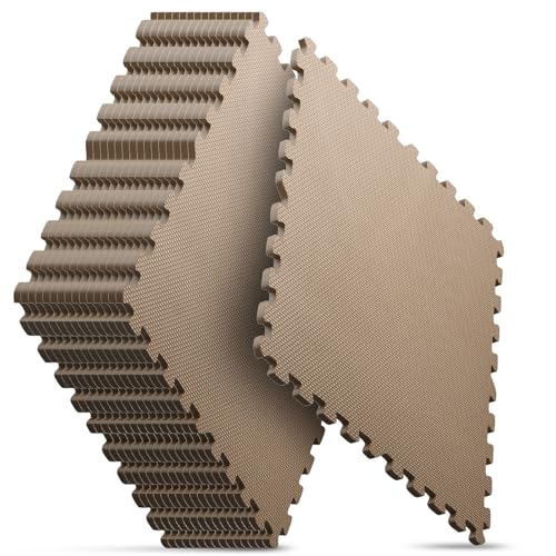 Image of 16 Pack 64 sqft Home Gym Mat, Puzzle Exercise Mat, EVA Interlocking Foam Floor Tiles for Home Workout Equipment and Kids' Play Areas - Blue, 24 in x 24 in x in - (Brown, 16 Pack(64 SQ FT))