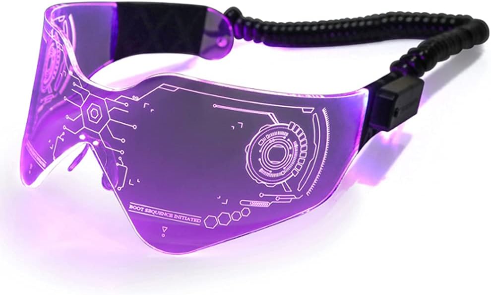 PLOPLO LED Visor Glasses USB Rechargeable 7 Colors 4 Modes Light Up Flashing Glasses