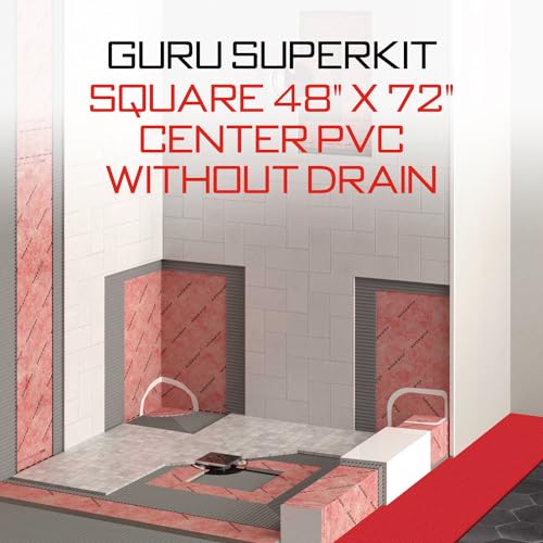 GURU USA SuperKit Square Shower Kit with Heavy Duty Tray, Water-Stop Membrane Roll, & Hair Strainer, Bathroom Accessories Set without Drain, 48" x 72", Center Drain, PVC Connector - Image 3