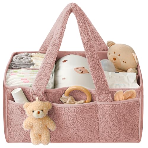 Image of Lttomn Diaper Caddy Organizer for Changing Table, Portable Baby Basket, Car Organizer With Handle, New Born Essentials Must Haves (Pink)