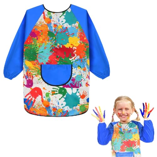 Ainiv Bata Pintura Niños, Azul Delantal Infantil, Ajustable Impermeable Apron Escolar Mangas Largas con Bolsillos, Mandilon School de 6 A 12 Años para Manualidades, Comer, Cocinar y Dibujar