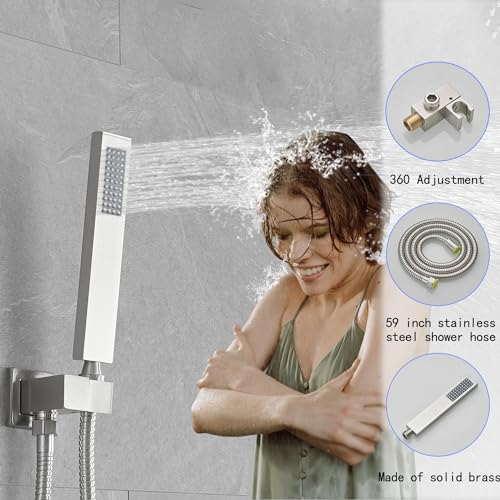 Image of Brushed Nickel Shower System, 8 Inch High Pressure Rain Shower with Handheld, Wall Mount Shower Faucet Set for Bathroom, Rough-in Valve Body and Trim Included