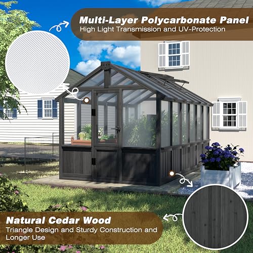 Image of MUPATER 6' x 12' Walk-in Wooden Polycarbonate Greenhouse with Ventilated Window & Lockable Door, Multi-Layer PC Panels for UV Protection, Greenhouse Kit for Outdoor, Garden and Backyard, Black
