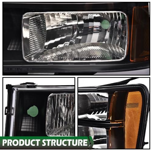 Image of GRAND ORANGE Headlights Assembly Compatible with 2007-2013 GMC Sierra 1500 /Fit for 07-14 GMC Sierra 2500HD 3500HD Headlamps Clear lens Black Housing Amber Reflector