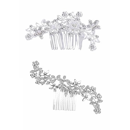 2 unidsset de peines de pelo con diamantes de imitación, peine de pelo de novia, tocados de cristal de flores, damas de honor, peines laterales para