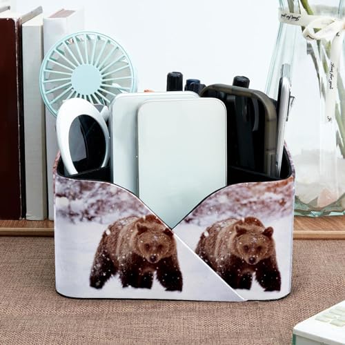 Rangement pour bureau compartimenté motif ours marron pour stylos - 7