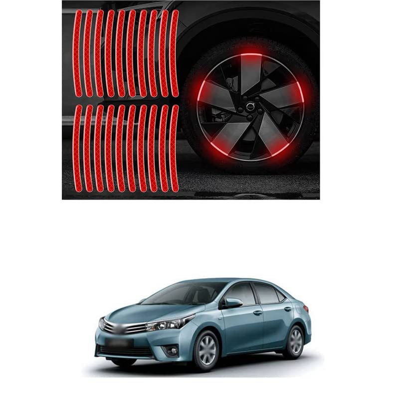 Lovmoto Universal Car Wheel Rim Decorative Warning Stripe Stickers Car Wheel Safety Night Reflective Decals Stickers Wheel Warning Adhesive Strips(Red) Comfortable with Cor-olla Al-tis