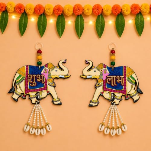 Shubh Labh Wall Hanging Set Elephant Diwali Decor Items Home Deco...