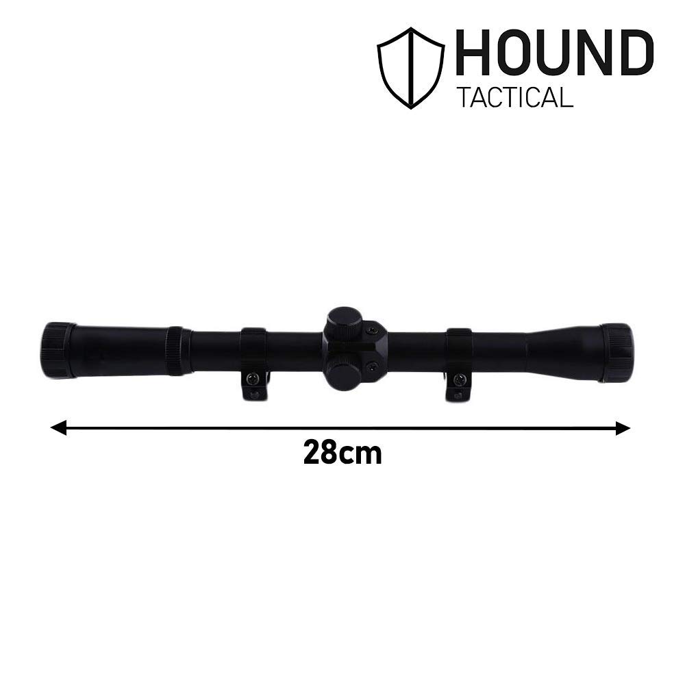 HOUND - Mira Telescópica Deportiva 4x20 para carabinas de Aire comprimido y Airsoft, Incluye montajes (Rifles de calibres pequeños) (Sólo para Uso Deportivo)