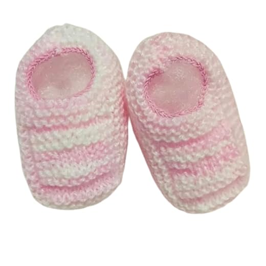 Sapatinho de Bebê de Tricô Rosa e Branco - 0 a 3 meses