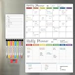 Hivillexun 3-Pack Magnetic Dry Erase Calendar Whiteboard Set for Fridge, Wall & Refrigerator Organisation – Monthly, Weekly & Daily Planners – Includes 8 Markers & Eraser