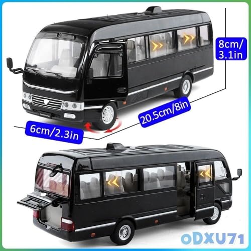 Image of 1.24 Scale Toyo ta Coaster Bus Exclusive Alloy Metal Pull Back Die-cast Model with Sound Light Mini Auto Toy for Kids Metal Model Toy with Sound and Light. (1.24 Scale -Black)