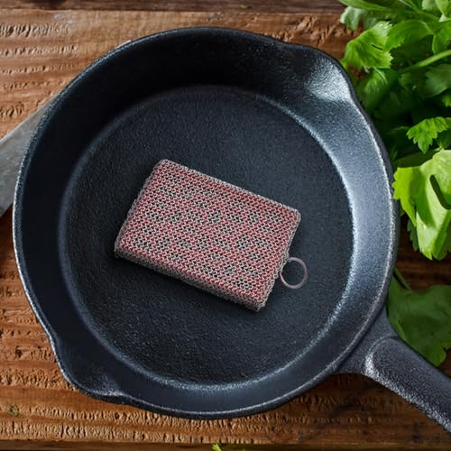 Image of Fine & Smooth Cast Iron Scrubber 316 Stainless Steel with Silicone Insert Durable Chain Cleaner Cleaner for All Types of Griddles Pots Skillet Grills Kitchen Cookware BBQ Tools & Ovens (Fine Black)