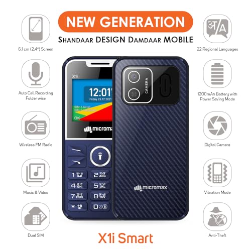 Image of Micromax All-New X1i Smart Dual Sim Keypad Phone | Big 2.4 inch Display |Type C USB Port | Bright Torch| Wireless FM | Auto Call Recording | Blue |