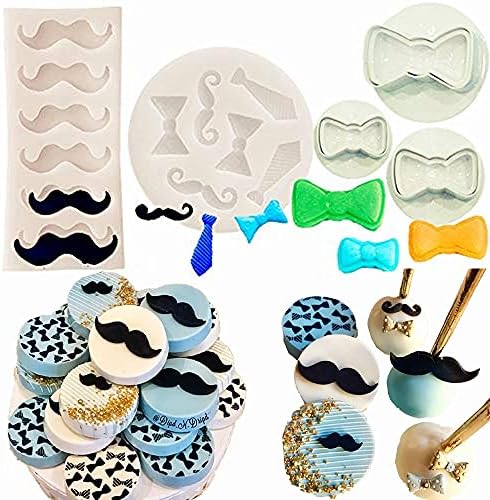 JeVenis Set of 5 JeVenis Little Man Themed Cupcake Decoration, Mini Mustache Mold, Tie Mold & Bow Mold for 1st Birthday Cupcake Decoration, First Birthday Supplies