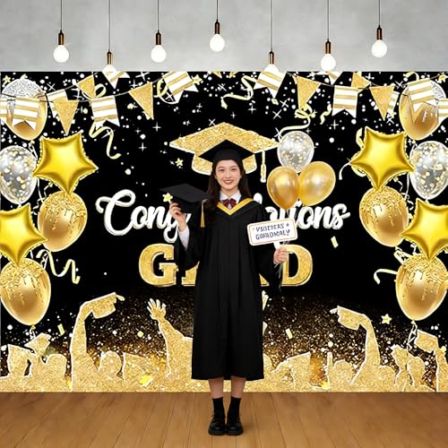 Fondo de graduación negro y oro 71 x 43 pulgadas miniatura 4