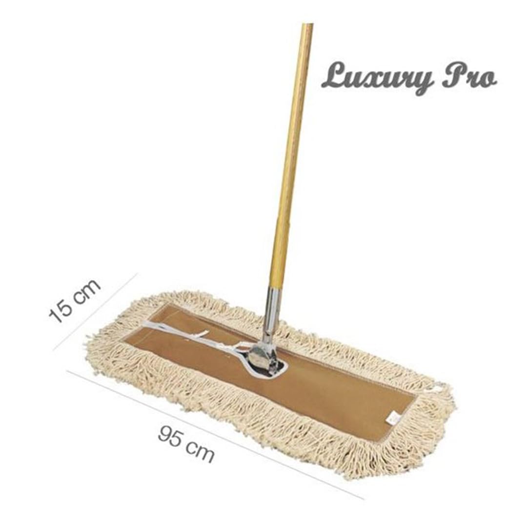Clim Profesional - Mopa Industrial de Algodón Natural Sistema Luxury Pro 95CM. Incluye Mango y Bastidor. Limpieza y Barrido de Suelos. Elimina Polvo y Suciedad Fácilmente. Tamaño 95CM