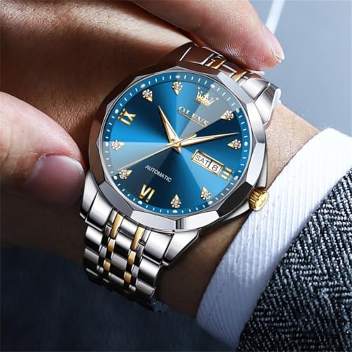 Image of OLEVS Watch for Men Automatic Classic Mechanical Watch Diamond Mirror Stainless Steel Dress Casual Waterproof Day /Date Calendar