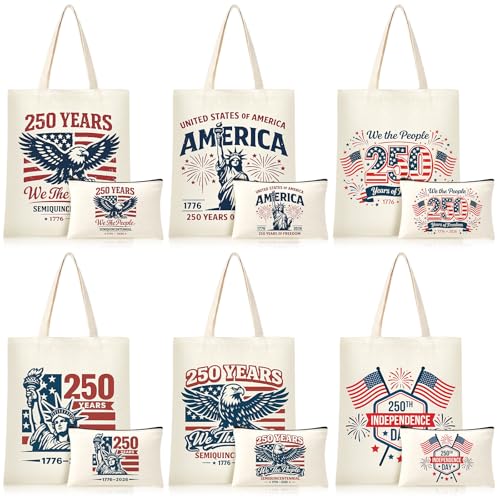 Paterr 12 Pcs 250th Anniversary USA Tote & Makeup Bags