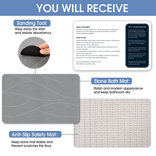 VEELOIM Stone Bath Mat, Diatomaceous Earth Shower Mat for Bathroom Grey by VEELOIM - Used condition - Image 7
