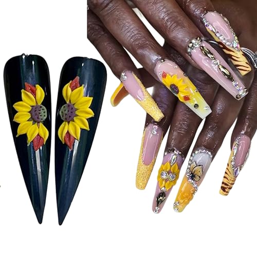Set 10Pcs 3D Autum Sunflowers Flower -Nail Art Charms Handmade by Acrylic Powder Design Floral Salon Decor, 3D -Flowers -Nails -Charms -For Women Girls (Half Sunflower Autum -10Pcs)