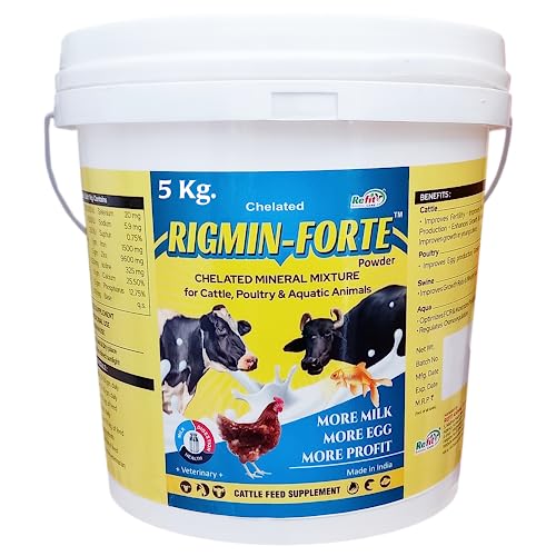 REFIT ANIMAL CARE Chelated Mineral Mixture for Cow Buffalo Goat Pig Calf Sheep Hen Chicks Broilers Poultry Cattle Livestock Animals, Increase Milk Production & Enhance Growth (5kg) Rigmin-Forte