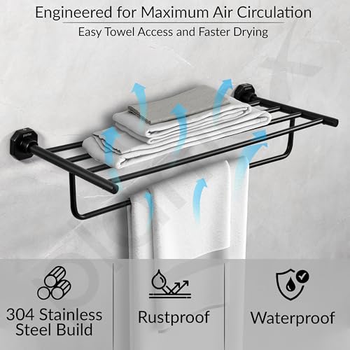 Image of Plantex 304 Grade Stainless Steel Towel Rack for Bathroom /Towel Stand with Hook /Hanger for Cloth /Bathroom Accessories - Nipron (24Inch - Black)