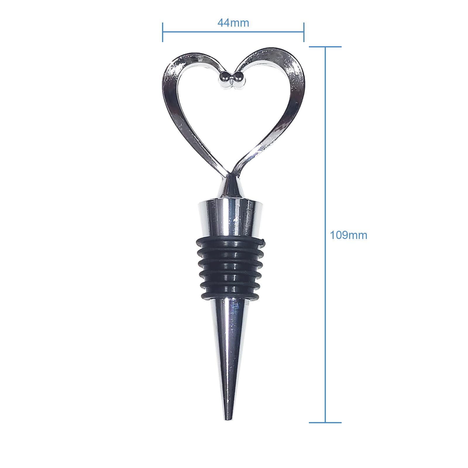 Lot de 16 bouchons de vin réutilisables en alliage de zinc argenté en forme de cœur pour bouteille de vin, champagne bière, décoration de bar, décoration de mariage, d'anniversaire, de Noël
