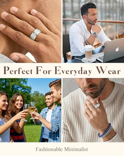 Image of 8mm Mens Gold Wedding Band with Cubic Zirconia Silver Eternity Ring CZ Inlaid 18K Gold Plated Stainless Steel Rings for Men, Rings Size 5-12