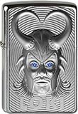 Zippo - das Original aus USA Zippo Loki 3D Emblem-with Blue Svarowski Element-Chrome Brushed-Platin-Finish, handgebürstet, schutzlackiert Sturmfeuerzeug, Silber, 6 x 4 x 2 cm