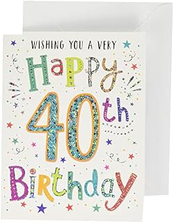 Modern Milestone Age Happy Birthday Card 40th - 8 x 6 inches - Regal Publishing,green|white|gold|red