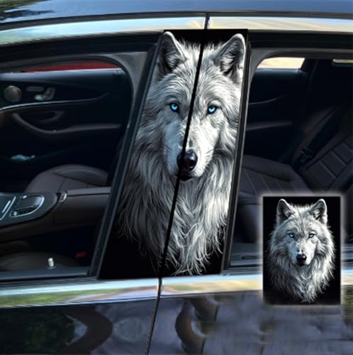Image of 2pcs /1set Car B Pillar Sticker Decal Upgraded Vinyl Car Decals Body Side Stickers,Wolf Graphics Scratch Cover Large Sticker for Car Auto Van SUVs Trucks 19.6'' (White 1)