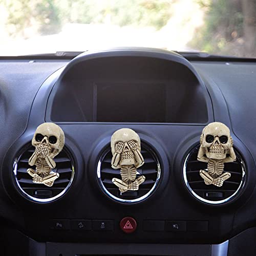 Image of 3 PCS Cute Skull Car Vent Clips 2.3In, Cooler Aromas Vents Skull Car Scent Air Freshener, Personalized Lucky Pendulums, Universal for Car Vents, Halloween, Office Home Decorations