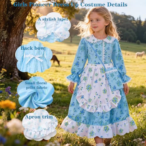 Disfraz Completo Colonial para Niñas 7-8 Años Azul miniatura 2
