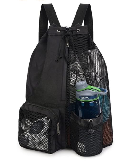 Mochila Natação Grande com Rede Respirável, Bolsa Natação Esportiva para Academia, Praia e Piscina – Mochila Academia Masculina Resistente (Preto)