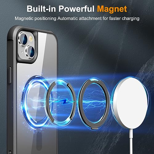 Image of Compatible with iPhone 14 Plus Case with Stand 6.7 inch,Black | Matte Translucent Phone Case for iPhone 14 Plus,360 Magnetic Ring Stand,Compatible Mag-Safe,Military Grade Protection
