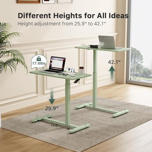 Image of Gibbon Mounts Mobile Standing Desk, Pneumatic Adjustable Rolling Desk(31.5 Inches), Portable Laptop Desk with 4 Lockable Wheels, Overbed Bedside Table Laptop Table for Couch, Home, Office, Green