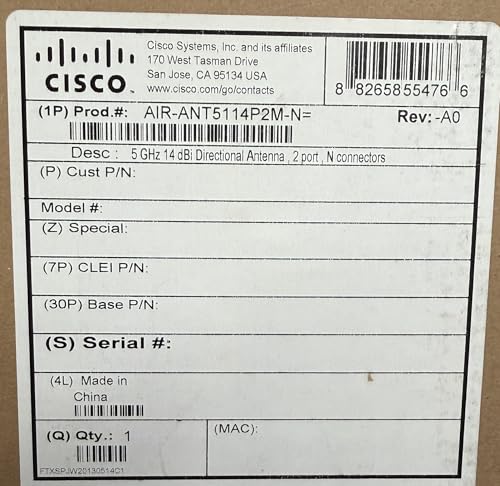 Image of Cisco AIR-ANT2413P2M-N= Dual-Port Directional Panel Antenna, Gray; N-Type Male Connectors; Dual Linear Polarization; 30 Degress Beamwidth; Outdoor Rated; Adjustable Mount; 50 Ohms