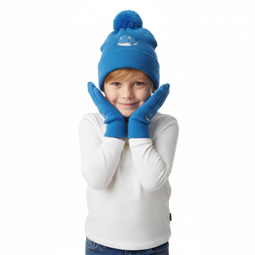 A2Z 4 Kids Boys Hats Royaluflage Knitted Bobble Pom Pom Beanie Gloves Sets Stretchy Durable Stylish Winter Warm Cozy Caps Comfortable Hats Winter Accessories Sets