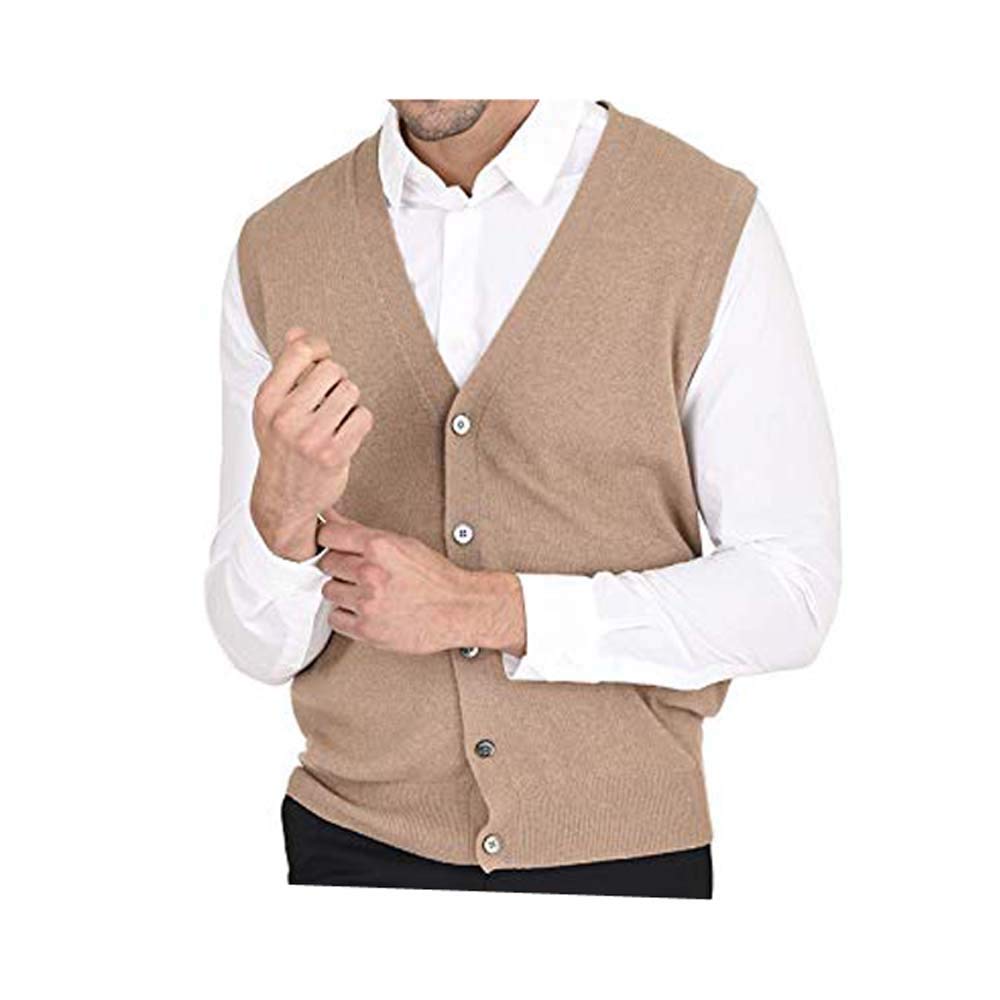 malvina Men's Front Open Buttoned Sleeveless Woollen Cardigan with Pockets (Creamy)-picture-14