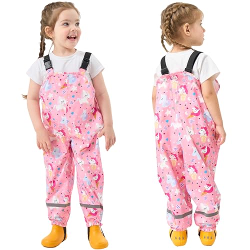 Fewlby Kids Waterproof Rain Bib Pants, Toddlers Suspender Mud Dirty Proof Rain Wear