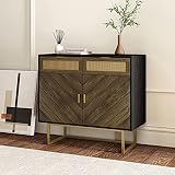 HULALA HOME Modern Storage Cabinet with Metal Legs, Farmhouse Accent Cabinet with Drawers & Adjustab